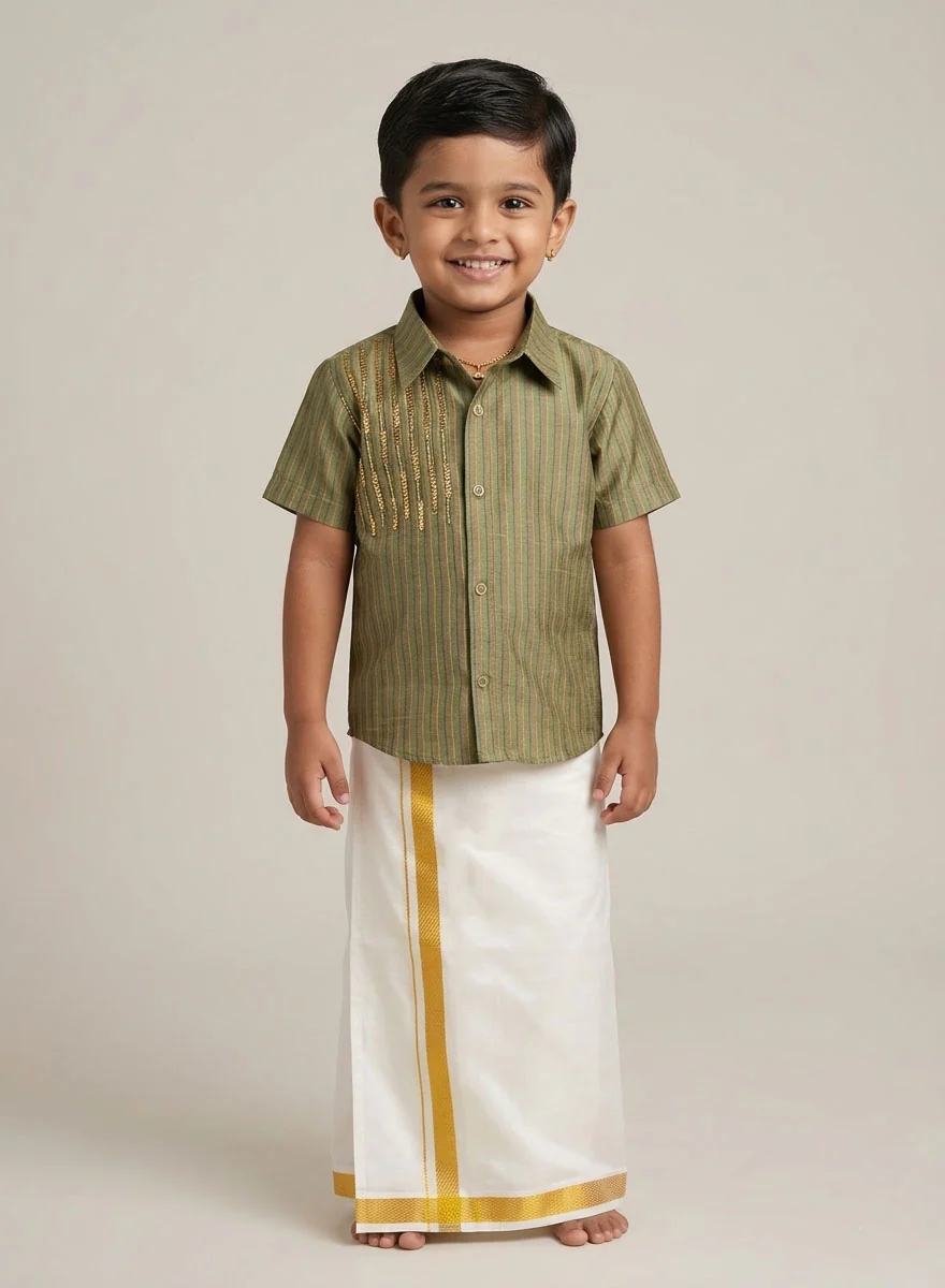 Mehandi Green Shirt & Vesti Set